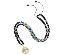 COAI Collana 108 Perle Mala con Amuleto Albero della Vita, Collana Regolabile in Ossidiana e Occhio di Tigre