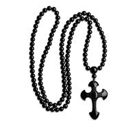 COAI Collana 108 Perle Mala in Ossidiana con Pendente Croce, Collana Pendente Unisex