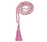COAI Collana Buddista con 108 Perle Mala in Rodonite Annodate a Mano con Nappa Rosa e Amuleto OM, 6mm