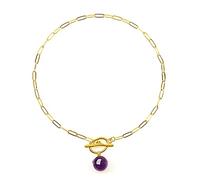 COAI Collana Catena Maglia Rettangolare in Acciaio Inox con Ciondolo Perla Sfera in Ametista