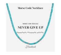 COAI Collana Codice Morse da Uomo in Turchese Sintetico ed Ematite con Messaggio Never Give Up - Collana Motivazionale Uomo in Pietre Naturali Stile Surfista