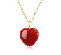 COAI Collana Cuore da Donna, Collana in Acciaio Inox con Ciondolo Cuore di Corniola da Donna