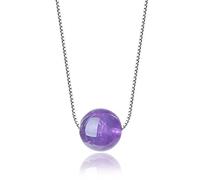 COAI Collana da Donna con Catena in Argento Placcato Platino e Ciondolo Sfera in Pietre Naturali Ametista, Collana Ametista da Donna Stile Minimalista e Fine