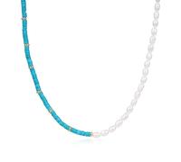 COAI Collana da Donna di Perline di Turchese Sintetico e Perle Naturali di Acqua Dolce, Collana Girocollo da Donna