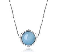 COAI Collana da Donna in Argento 925 con Ciondolo Esagonale in Acquamarina