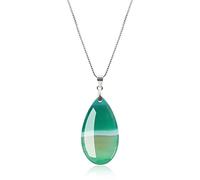 COAI Collana da Donna in Argento Sterling 925 con Ciondolo Lacrima di Agata Verde Striata, Collana Pietra Naturale Donna