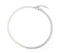 COAI Collana da Donna Metà Filo di Perle Coltivate di Acqua Dolce e Metà Catena Grumetta in Acciaio Inossidabile