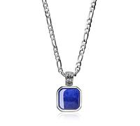 COAI Collana da Uomo con Catena Figaro in Acciaio Inox con Ciondolo Quadrato in Lapislazzuli