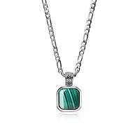 COAI Collana da Uomo con Catena Figaro in Acciaio Inox con Ciondolo Quadrato in Malachite