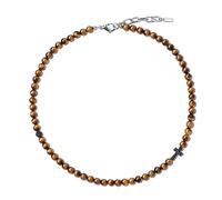 COAI Collana da Uomo e da Donna con Perle di Pietra Dura Occhio di Tigre e Charm Croce, Collana Pietra Naturale Unisex
