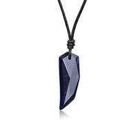 COAI Collana da Uomo in Vera Pelle con Pendente Dente di Lupo in Sodalite Blu, Collana Pietra Naturale Uomo