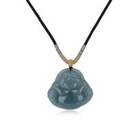 COAI Collana di Giada del Guatemala da Uomo e da Donna, Collana Regolabile Unisex con Cordino Nero e Ciondolo Buddha di Giada