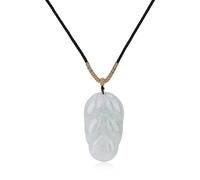 COAI Collana di Giada di Burma Naturale da Uomo e da Donna, Collana Regolabile con Cordino Nero e Ciondolo Foglia