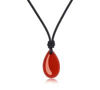 COAI Collana di Pelle Uomo Donna con Ciondolo Pendente Goccia d'Acqua di Corniola Naturale, Collana di Corniola Rossa