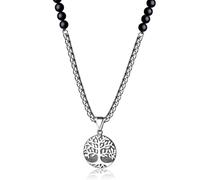 COAI Collana di Perle di Onice Opaco da Uomo con Ciondolo Albero della Vita in Acciaio Inox, Collana Albero della Vita da Uomo in Pietre e Acciao 60cm