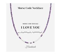 COAI Collana Donna Codice Morse in Pietre Naturali e Perle di Acqua Dolce, Collana di Ametista da Donna con Messaggio Segreto “I Love You”, Regalo Fidanzata Moglie
