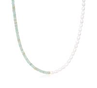COAI Collana Girocollo da Donna con Perline di Avventurina Verde e Perle Coltivate Naturali, Collana da Donna Estiva