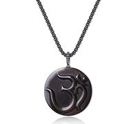 COAI Collana in Acciaio Inox 50cm con Pendente Om in Ossidiana