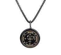 COAI Collana in Acciaio Inox con Ciondolo Sigillo di San Michele in Ossidiana Inciso a Laser, Collana Pendente Unisex in Pietre Dure