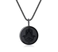 COAI Collana in Acciaio Inox con Pendente Mano di Fatima in Ossidiana