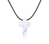 COAI Collana in Vera Pelle da Uomo e da Donna con Ciondolo Croce di Howlite, Collana Croce Unisex