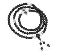 COAI Collana Mala 108 Grani, Bracciale Mala Multistrato 108 Perle in Pietre Naturali, Rosario Tibetano Vajra con Perline di Onice Opaco e Howlite, Rosario Collana Uomo Donna