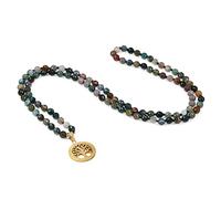 COAI Collana Mala 108 Grani di Agata Indiana Annodate a Mano con Ciondolo Albero della Vita in Acciaio Inox, Rosario Uomo Donna per Rilassamento e Meditazione