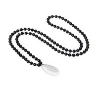 COAI Collana Mala 108 Grani in Onice Pietra Naturale con Ciondolo Pietra del Pollice di Cristallo di Rocca, Collana Rosario da Uomo e da Donna Contro Ansia e Stress