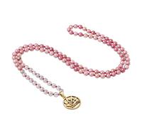 COAI Collana Mala 108 Perle di Rodonite e Labradorite Annodate a Mano con Ciondolo Fiore di Loto Namaste in Acciaio Inox