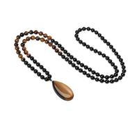COAI Collana Perle Mala 108 Grani in Onice e Occhio di Tigre Annodate a Mano e Ciondolo Goccia di Occhio di Tigre, Collana Pietre Naturali Donna
