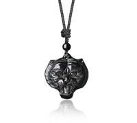 COAI Collana Regolabile con Pendente in Ossidiana Nera a Forma di Testa di Leone, Ciondolo in Pietre Naturali con Animali della Mitologia Cinese Simboli di Buon Auspicio