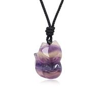 COAI Collana Regolabile con Pendente Volpe Unisex in Fluorite Naturale, Collana Fluorite per Donna e Uomo