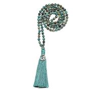 COAI Collana Rosario Buddista con 108 Perle Mala in Turchese Africano con Nappa Azzurra e Amuleto OM, 6mm