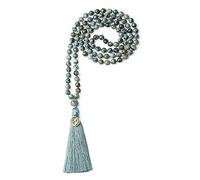 COAI Collana Rosario Buddista per Uomo e Donna con 108 Perle Mala in Turchese Africano con Nappa Azzurra e Amuleto Om 8mm