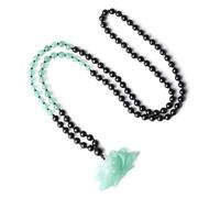 COAI Collana Rosario Uomo Donna, Collana Mala 108 Grani di Onice Nero e Avventurina Annodati a Mano con Ciondolo Fiore di Loto di Avventurina Verde