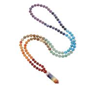 COAI Collana Rosario Uomo Donna Pietre Naturali Chakra, Collana Mala 108 Grani Pietre 7 Chakra Annodate a Mano e Ciondolo Pendolo Esagonale