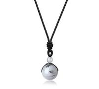 COAI Collana Unisex con Ciondolo Sfera di Quarzo Rutilato Nero, Collana Quarzo Rutilato Pendente Pietre Naturali Bilanciamento Reiki con Laccio Regolabile per Uomo e Donna