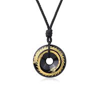 COAI Collana Unisex con Laccio Regolabile e Pendente Ping’an Kou di Ossidiana Arcobaleno con Dragone Dorato Inciso a Mano