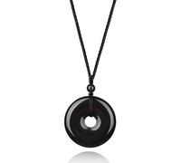 COAI Collana Unisex con Pendente Ciambella Ping'An Kou in Ossidiana Nera Laccio Regolabile