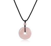 COAI Collana Unisex con Pendente Ciambella Ping'An Kou in Quarzo Rosa Laccio Regolabile