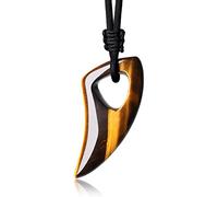 COAI Collana Unisex con Pendente Dente di Lupo Stlizzato in Pietre Naturali, Collana Laccio Regolabile con Ciondolo in Pietre Benefiche，Occhio di Tigre