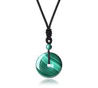 COAI Collana Unisex con Pendente Portafortuna a Ciambella di Malachite, Collana Regolabile con Ciondolo di Pietre Dure