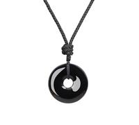 coai Collana Unisex con Pendente Portafortuna a Ping'an Kou di Ossidiana, Collana Regolabile con Ciondolo di Pietre Dure