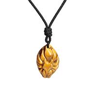 COAI Collana Unisex con Pendente Portafortuna Volpe a Nove Code in Occhio di Tigre, Collana Occhio di Tigre Ciondolo Pietra Naturale con Laccio Regolabile per Uomo e Donna