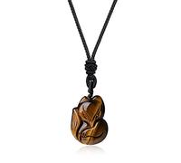 COAI Collana Unisex con Pendente Volpe in Occhio di Tigre Marrone, Collana Occhio di Tigre con Ciondolo Pietre Naturali e Cordino Regolabile per Uomo e Donna