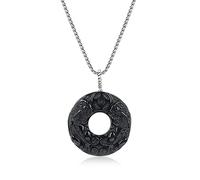 COAI Collana Unisex in Acciaio Inox con Ciondolo Circolare Pixiu in Ossidiana Arcobaleno