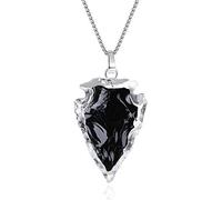 COAI Collana Unisex in Acciaio Inox con Ciondolo Punta di Freccia in Ossidiana Nera Grezza, Collana di Ossidiana Pietra Grezza da Donna e da Uomo