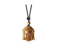 COAI Collana Unisex Regolabile con Pendente Testa di Buddha, Collana con Ciondolo in Pietre Naturali Occhio di Tigre
