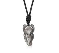 COAI Collana Unisex Regolabile con Pendente Volpe in Ossidiana Argento