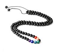 COAI Collana Unisex Regolabile con Perle in Ossidiana Nera e Sette Chakra